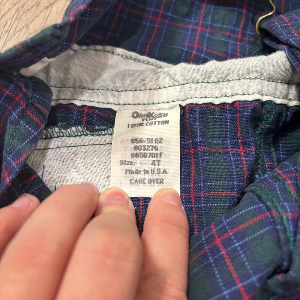 VTG Oshkosh B’Gosh Overalls Black Watch Plaid Toddler 4T Blue/Green/Red USA Made - Picture 4 of 4